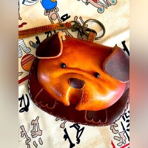 *SOLD* Leather puppy coin purse w/ key chain